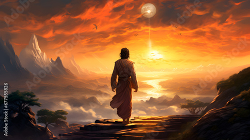 A Painting of Jesus Walking Towards the Sunset: A Symbol of Hope and Inspiration