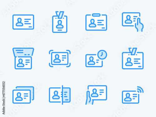 Identification Card and Identity Document vector line icons. Passport, Driver License and ID card outline icon set. Badge, Passport, Credential, Scan, Identity and more.