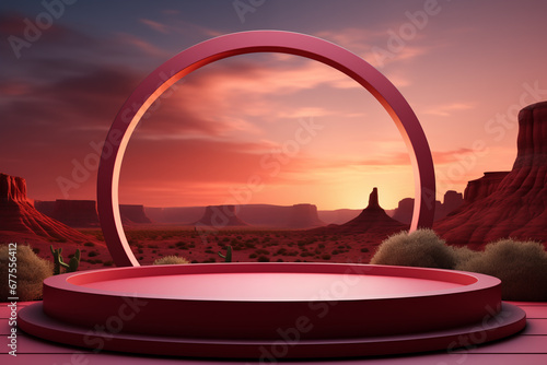  podium for showing product with arch in the sunset