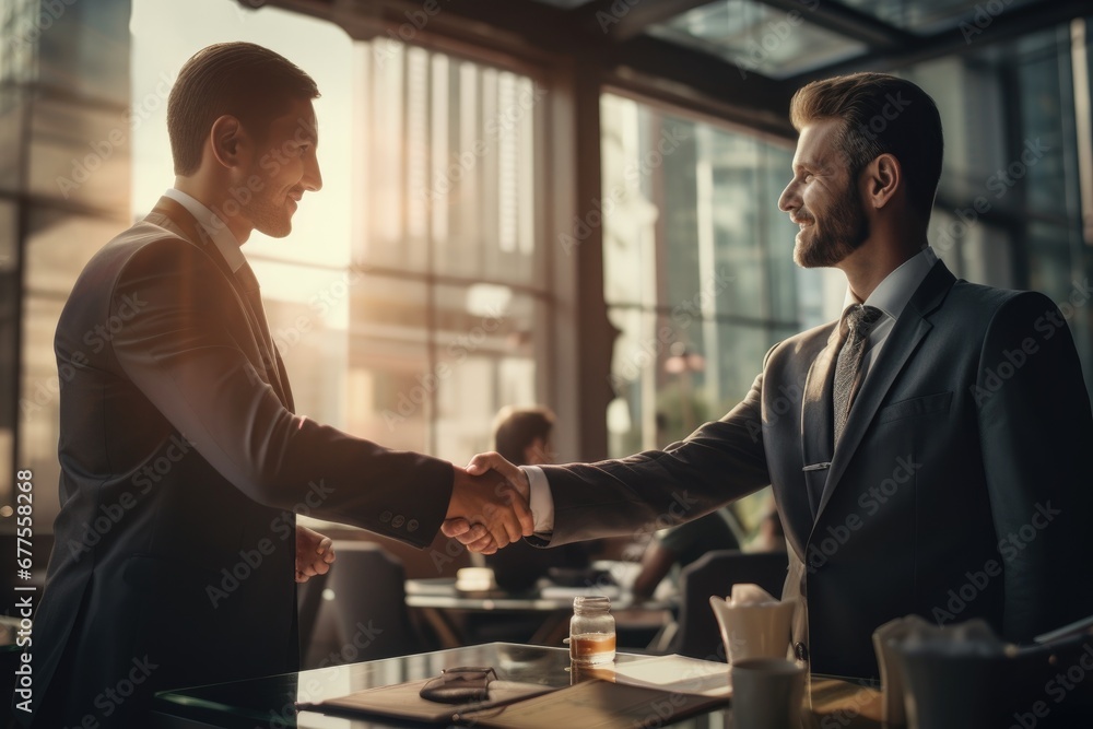 Businessmen making handshake in the city. Businessmen making handshake in the city.