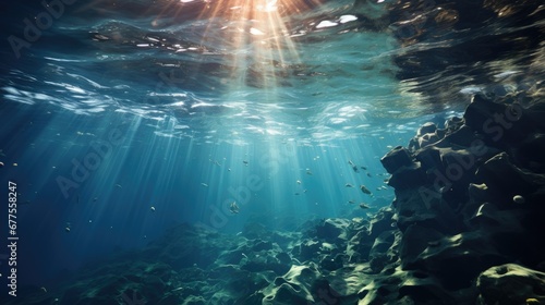 Background: Sunlight shines down on the blue sea. © somkanokwan