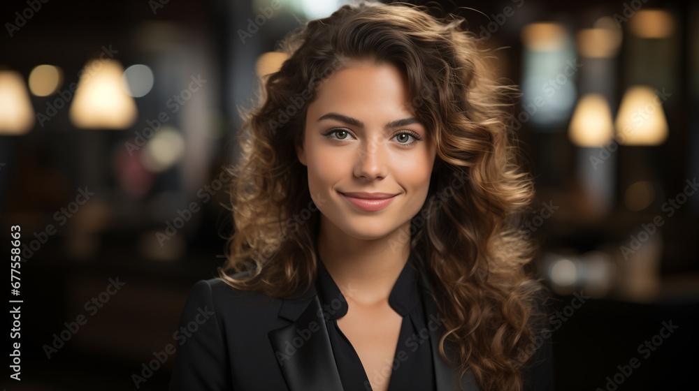 Ritratto di una bellissima donna in un moderno ufficio con abito elegante Ritratto di una bellissima donna in un moderno ufficio con abito elegante