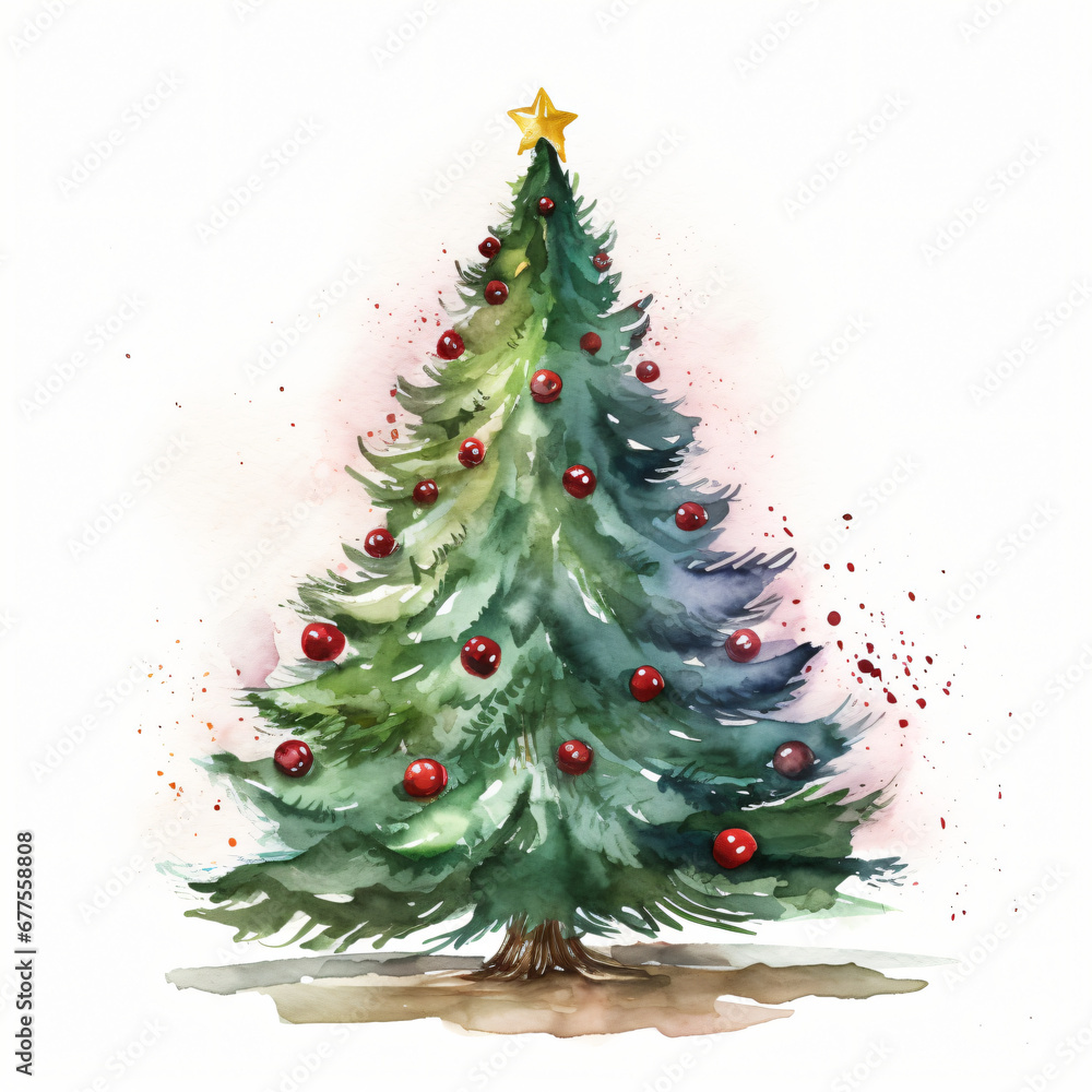 Watercolor Christmas Tree Clipart isolated on white background