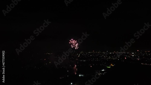 Aerial shot of fireworks going off signifying new years photo