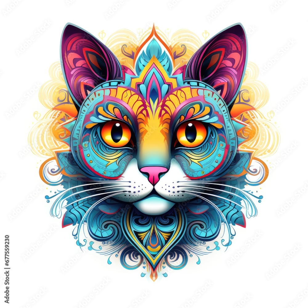 Colorful cat mandala art. Design print for t-shirt