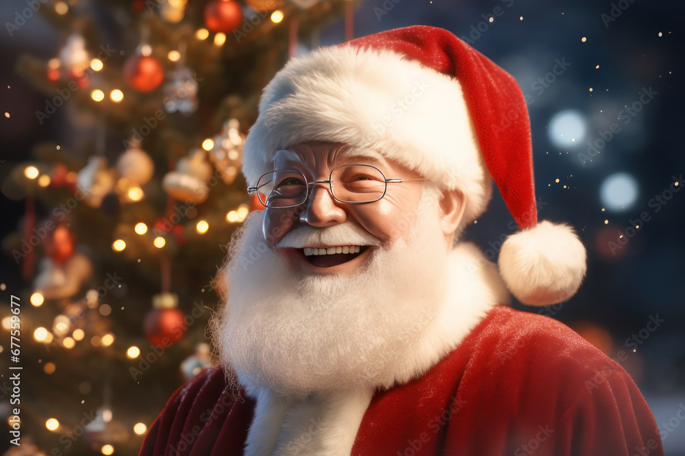 Santa Claus in a New Year's hat and glasses smiles. AI generative. Santa Claus in a New Year's hat and glasses smiles. AI generative.