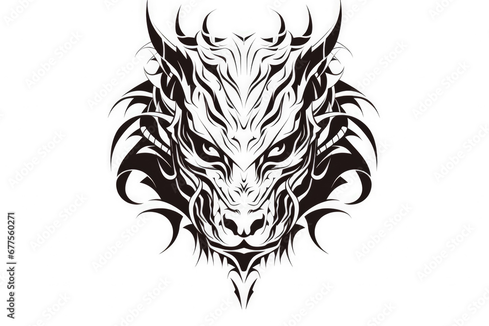 Intricate dragon tattoo design symbolizing Year of the Dragon isolated on a white background Intricate dragon tattoo design symbolizing Year of the Dragon isolated on a white background