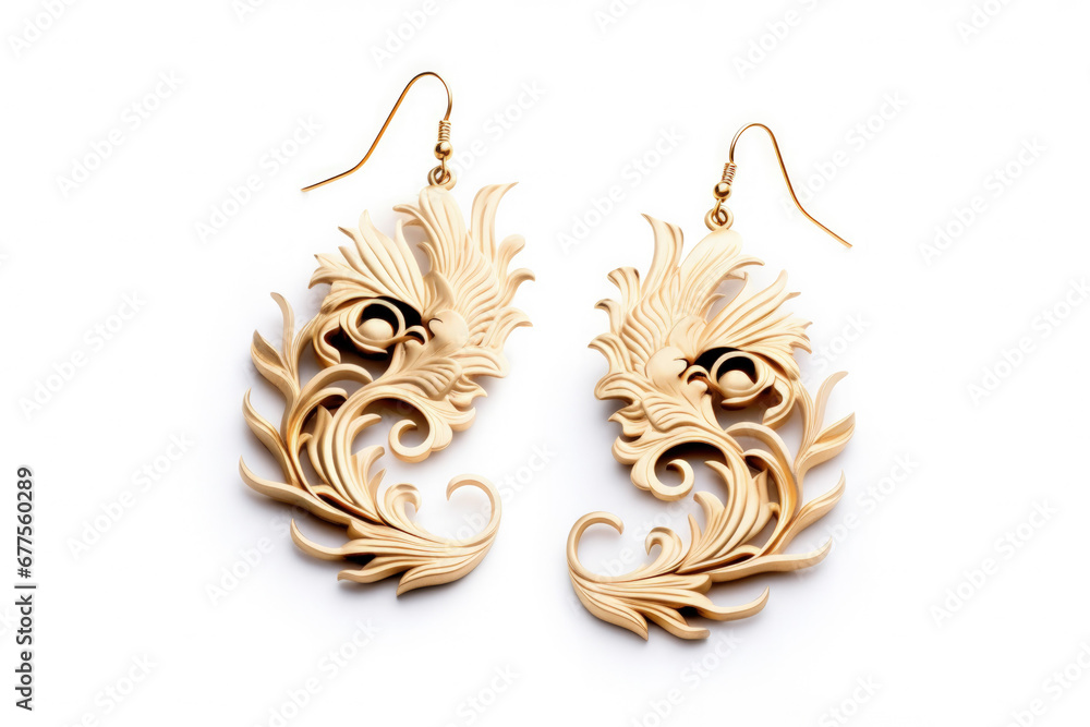 Elegant dragon designed earrings in gold for Year of the Dragon isolated on a white background 
