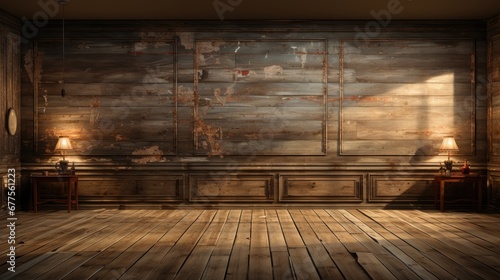  A vintage empty room with old woodle wall photo