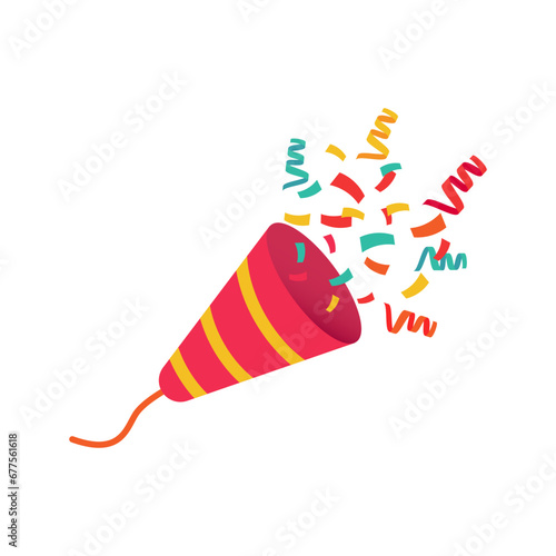 Party Popper colored holiday crackers and confetti. Celebration of fun parties. Vector illustration in flat cartoon style.