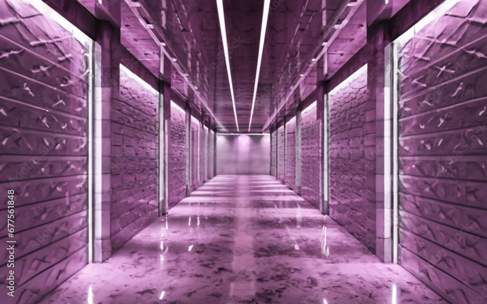 Fototapeta premium Neon corridor with white walls in light purple style. Vector illustration of a neon scene.