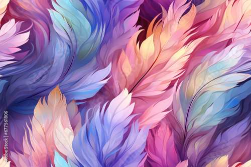 Colorful feathers, feather pattern in soft colors. Bright background. Generated by artificial intelligence © Vovmar