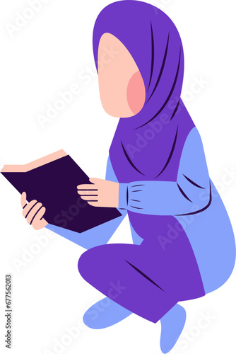 Illustration Of Hijab Woman Reading Book