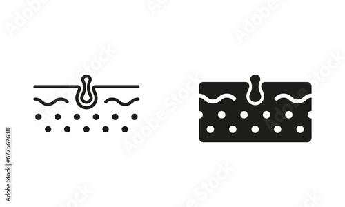 Blackhead Line and Silhouette Black Icon Set. Pimple and Inflammation Sebum Pictogram. Skin Acne, Comedo, Deep Pustule Skin Problem Symbol Collection. Isolated Vector Illustration