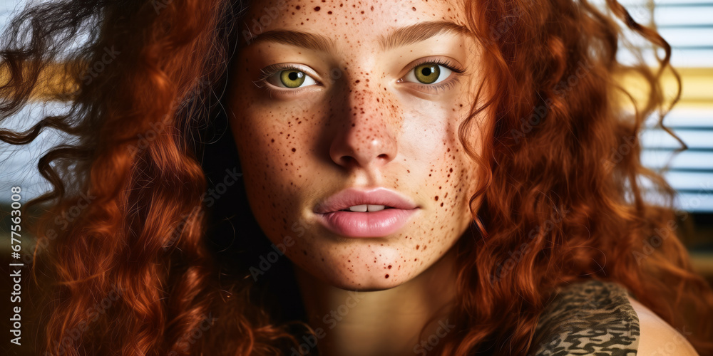 Fototapeta premium Freckled and Fearless: Portrait of a Young Confident Woman