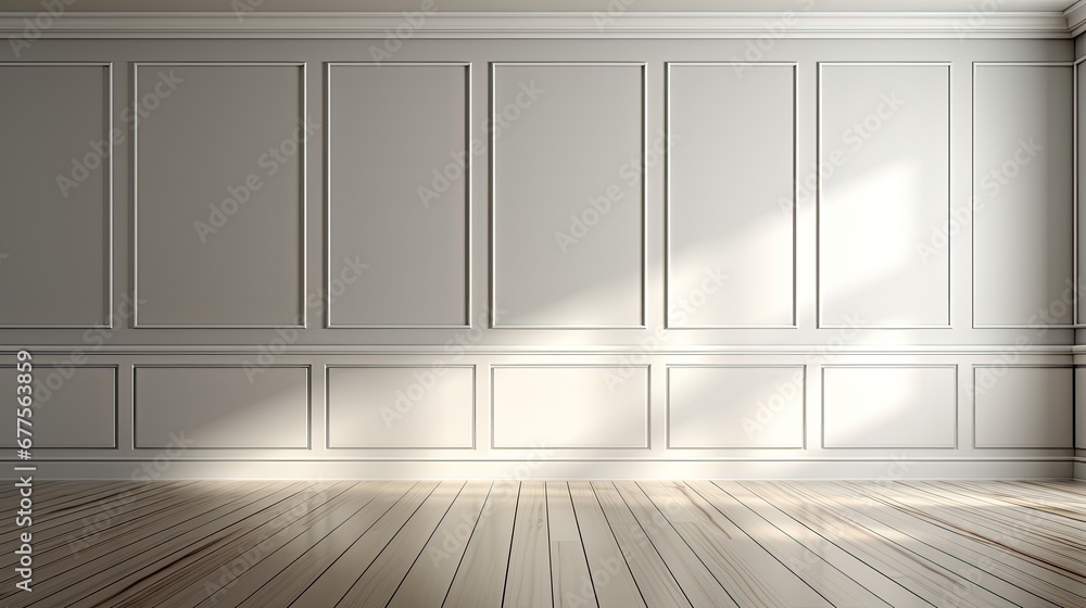 Fototapeta premium Empty room with white woodle wall and natural light