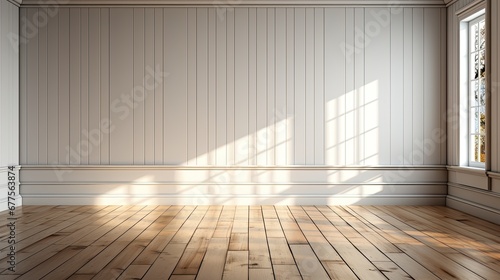 Empty room with white woodle wall and natural light