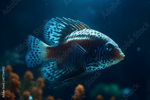 Beautiful blue fish in the water. 