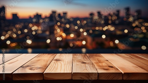 woodle floor with bliur of city view