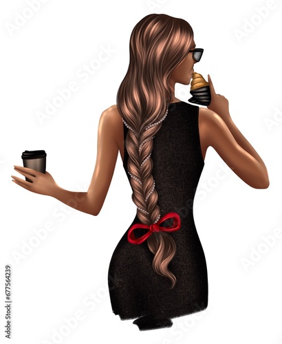Women drink coffee, illustration