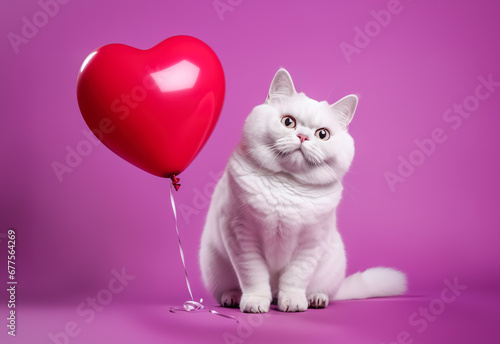 cute cat with heart balloon.love or relationship concepts
