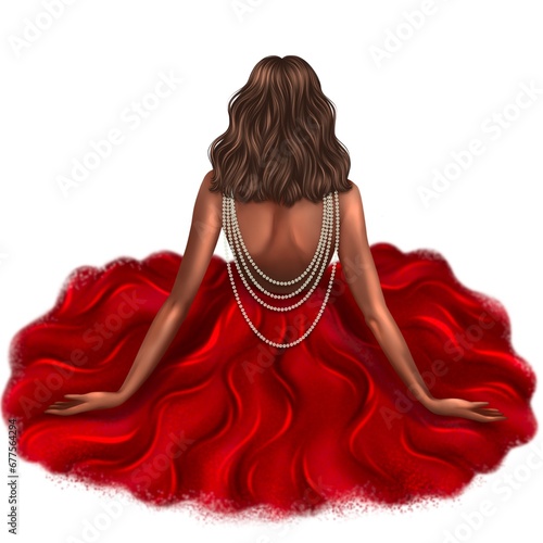 Women in red dress, illustration