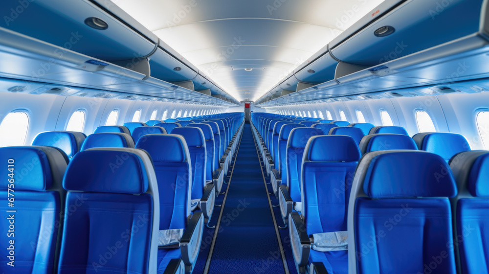 Fototapeta premium Modern Airplane seats in perspective. Transportation concept.