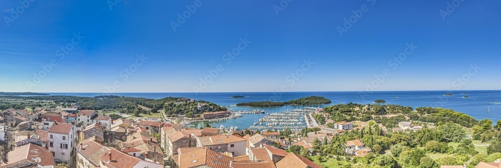 Panoramic picture of the Croatian harbor town of Vrsar on the Limski Fjord from the church bell tower