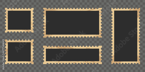 Old Photo Paper Set With Grunge Texture Border. Vintage Picture, Retro Black Photography Card Collection. Photograph Album, Blank Photo Frame On Transparent Background. Isolated Vector Illustration