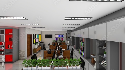 Office interior architectural space photography. 3D Rendering