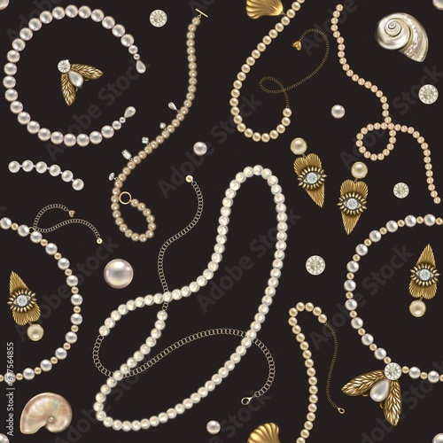 Pearl jewellery illustration. Seamless Pattern