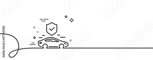 Transport insurance line icon. Continuous one line with curl. Car risk coverage sign. Vehicle protection symbol. Transport insurance single outline ribbon. Loop curve pattern. Vector