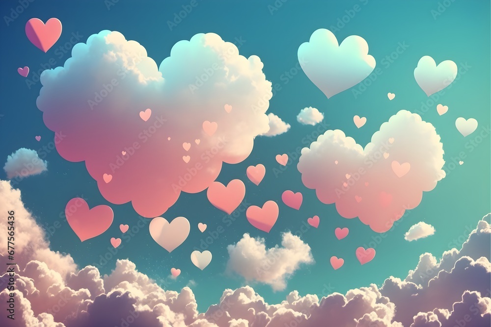 Abstract heart clouds background, concept of Valentines day card