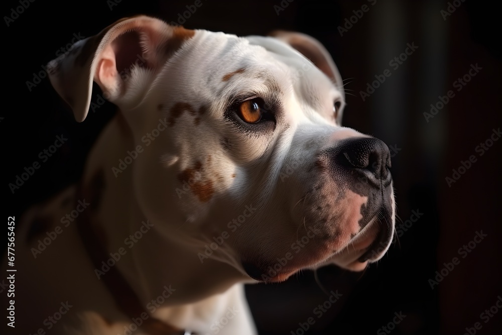 Portrait of American Bulldog on dark background