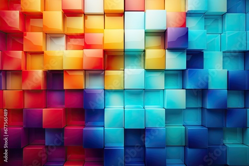 Intriguing and dynamic abstract composition featuring a vibrant array of colorful cubes or squares artfull