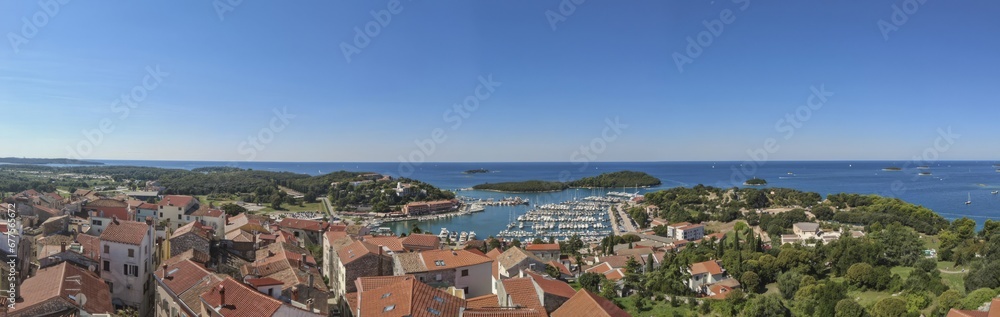 Panoramic picture of the Croatian harbor town of Vrsar on the Limski Fjord from the church bell tower