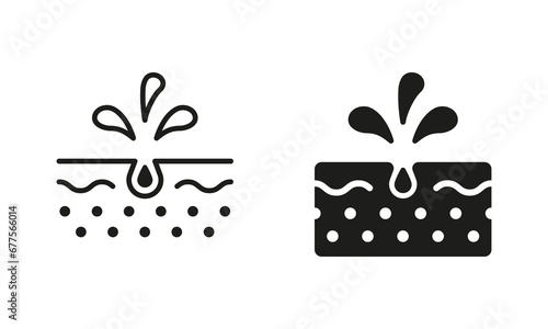 Cleansing Clogged Deep Pore Symbol Collection. Facial Skin Care Pictogram. Unclog the Skin Face of Dirty Blackhead and Dust Line and Silhouette Black Icon Set. Isolated Vector Illustration