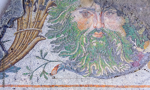 Photography Green-bearded man face, fragment of ancient mosaic from Istanbul