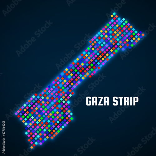 Pixel Gaza Strip map glowing style. Vector illustration