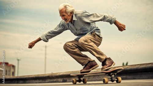 Skateboarding Adventures: Old Man Speeds through the Streets. 
