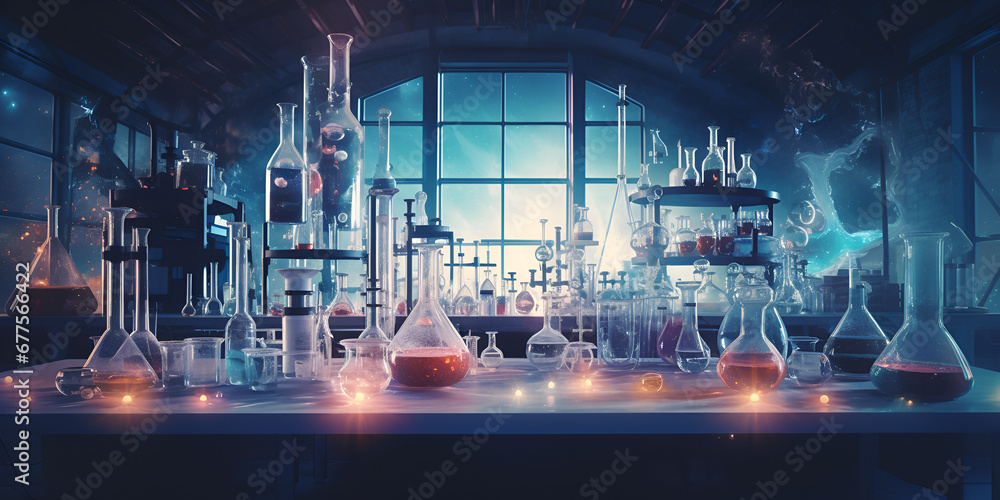 Chemical laboratory background Laboratory concept Dark Lab Image Lab with chemical instruments and reagents Ai Generative
 