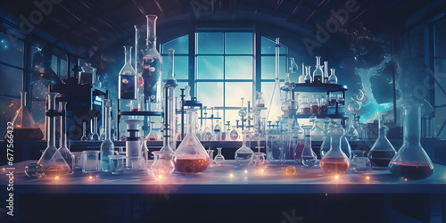 Chemical laboratory background Laboratory concept Dark Lab Image Lab with chemical instruments and reagents Ai Generative 