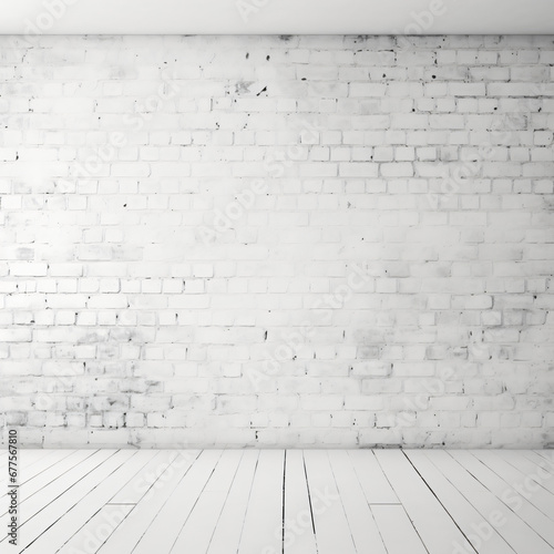 White brick wall background abstract concrete floor