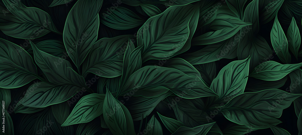 Green leaves on the dark background
