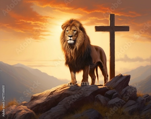 lion of judah - christian cross. AI generated