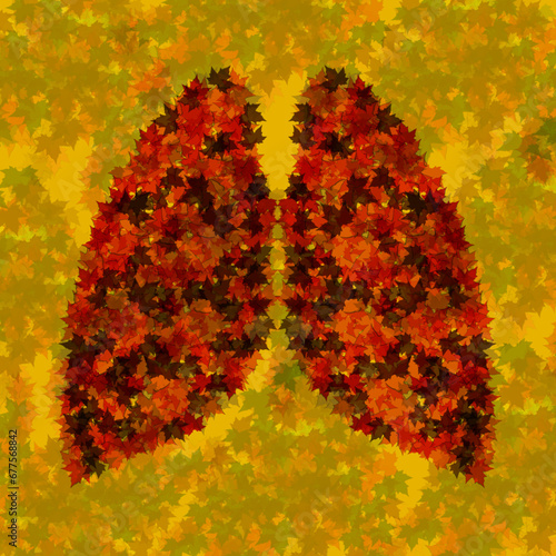 Human lungs with colorful maple leaves. Vector illustration