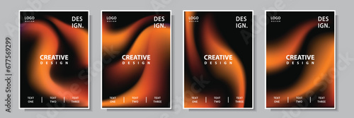 modern wave flame orange color gradation abstract style cover template background, set collection design vector