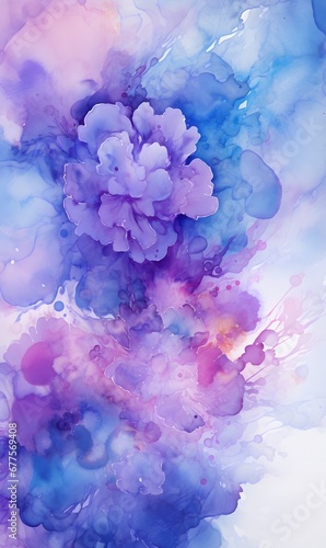 blue and purple watercolor background with flowers,Generative AI