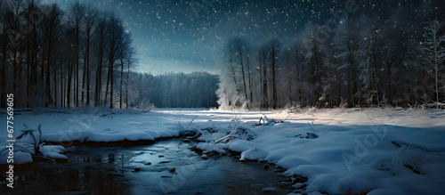 night landscape with snow. AI generated.
