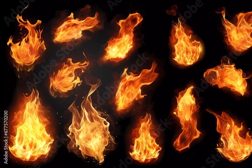 collection of flames and sparks on a transparent background. generative ai